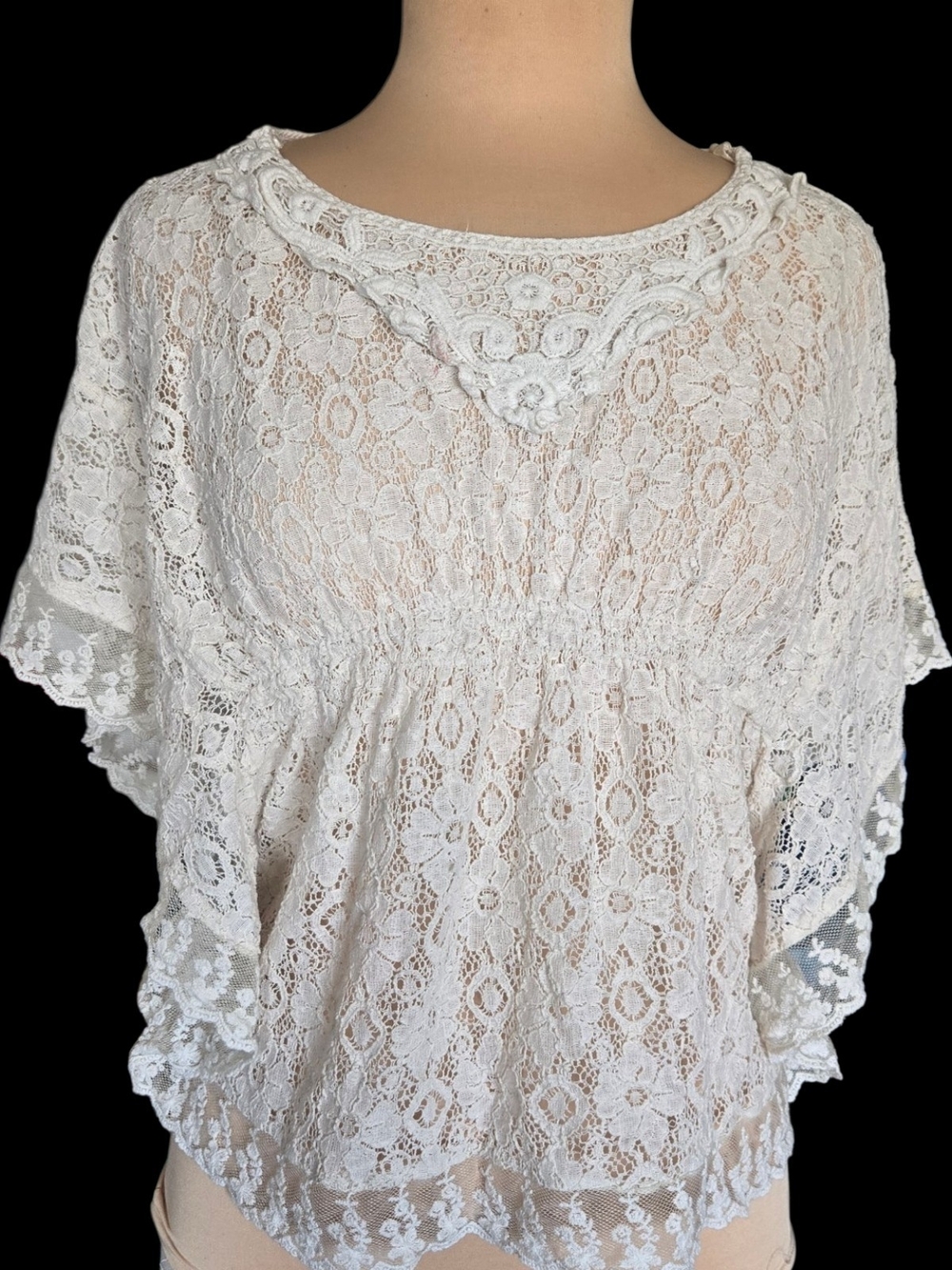 Rhapsody Ivory Crochet Lace Peasant Blouse Sz M